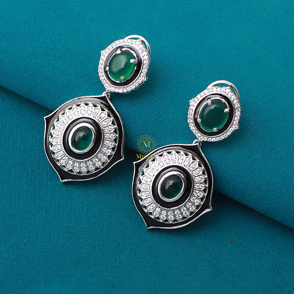 Nora Emerald Green CZ Designer Earrings