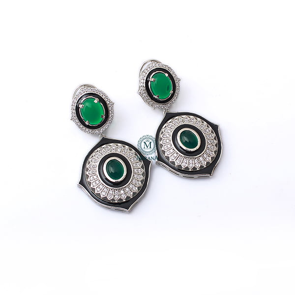 Nora Emerald Green CZ Designer Earrings