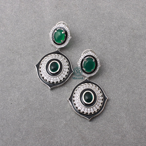 Nora Emerald Green CZ Designer Earrings