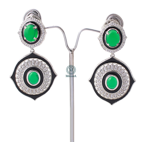 Nora Emerald Green CZ Designer Earrings