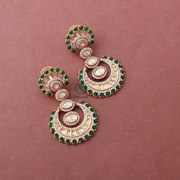 Yuvika Emerald Green Polki Designer Earrings