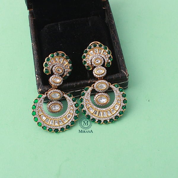 Yuvika Emerald Green Polki Designer Earrings