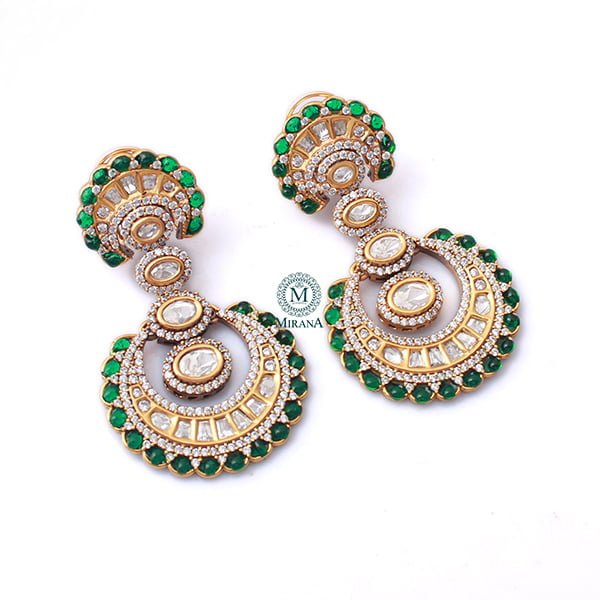 Yuvika Emerald Green Polki Designer Earrings