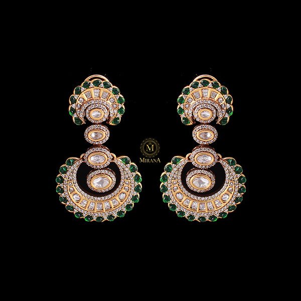 Yuvika Emerald Green Polki Designer Earrings