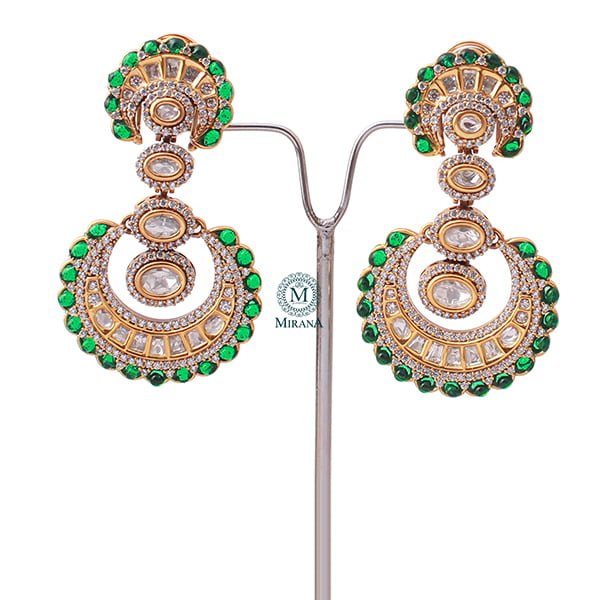 Yuvika Emerald Green Polki Designer Earrings