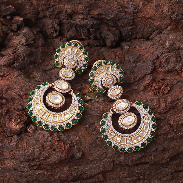 Yuvika Emerald Green Polki Designer Earrings