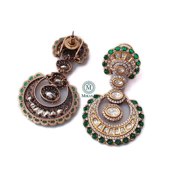 Yuvika Emerald Green Polki Designer Earrings