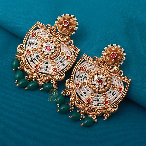 Kinjal Ruby Green Antique Chandbalis