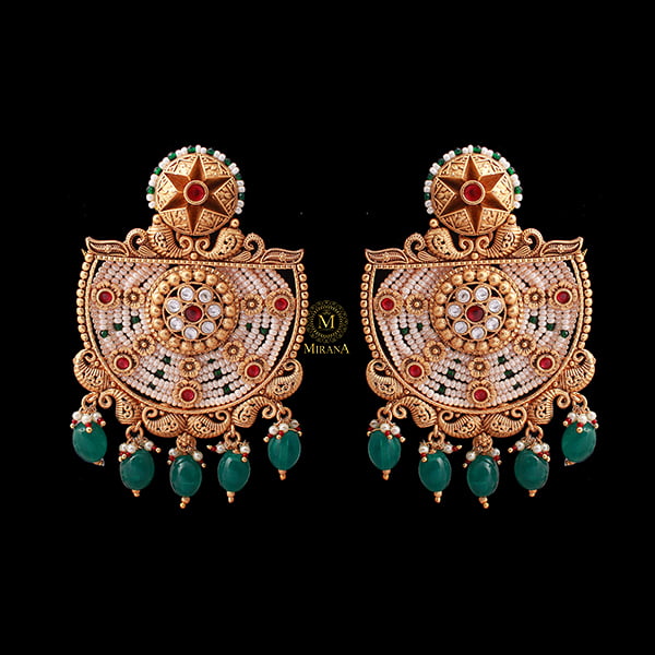 Kinjal Ruby Green Antique Chandbalis