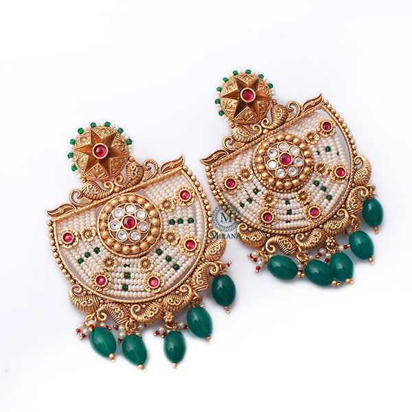 Kinjal Ruby Green Antique Chandbalis