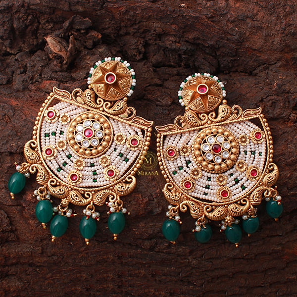 Kinjal Ruby Green Antique Chandbalis