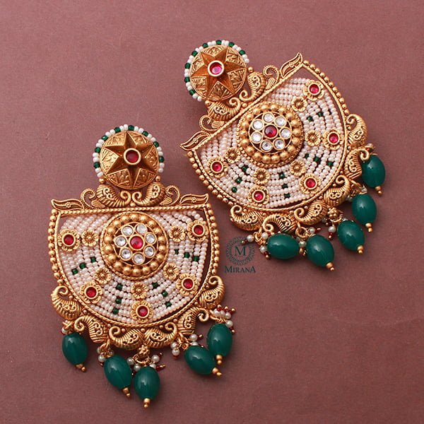 Kinjal Ruby Green Antique Chandbalis