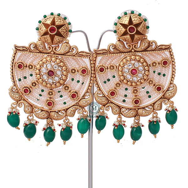 Kinjal Ruby Green Antique Chandbalis