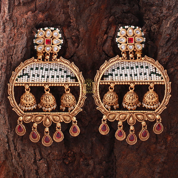 Ojaswini Ruby Green Antique Chandbalis