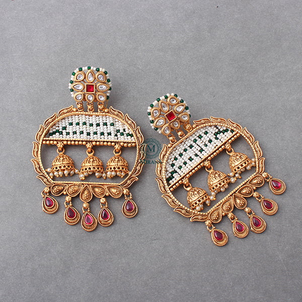 Ojaswini Ruby Green Antique Chandbalis