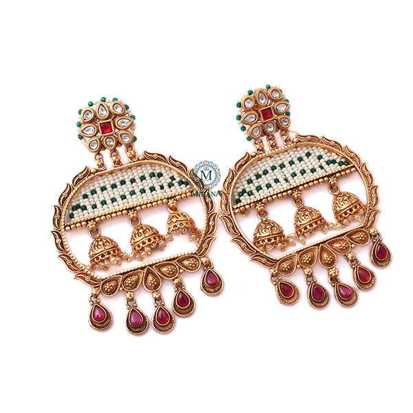 Ojaswini Ruby Green Antique Chandbalis