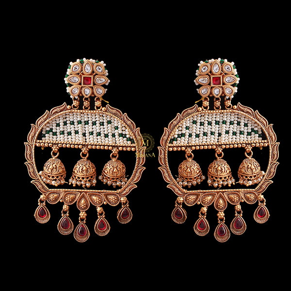 Ojaswini Ruby Green Antique Chandbalis