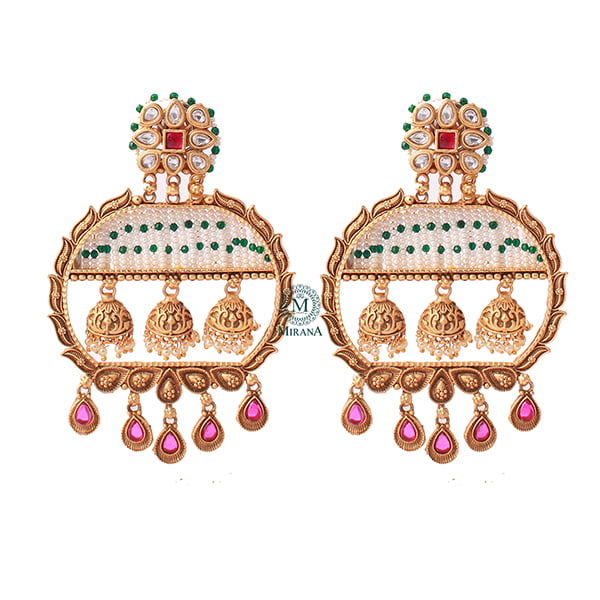 Ojaswini Ruby Green Antique Chandbalis