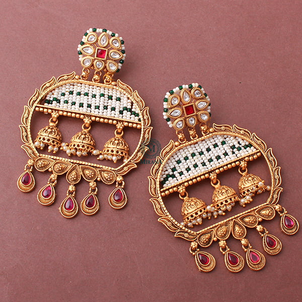 Ojaswini Ruby Green Antique Chandbalis