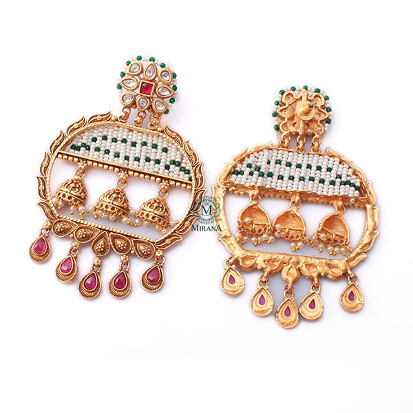 Ojaswini Ruby Green Antique Chandbalis