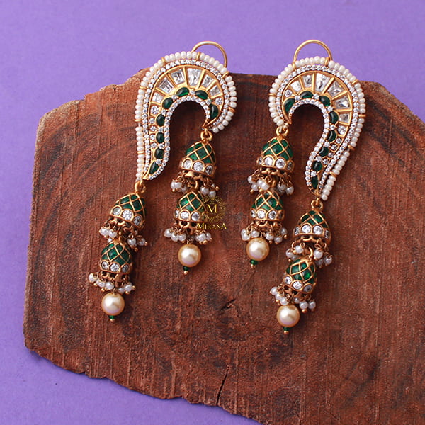 Rikita Emerald Green Pearl Polki Earrings