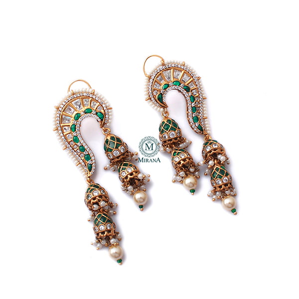 Rikita Emerald Green Pearl Polki Earrings