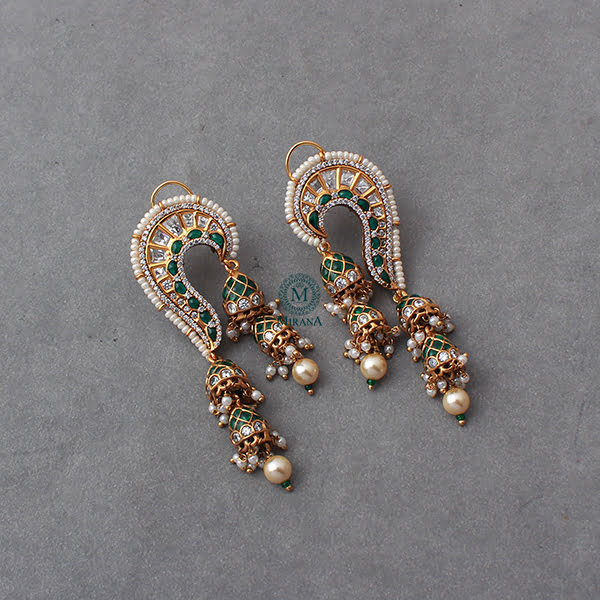 Rikita Emerald Green Pearl Polki Earrings