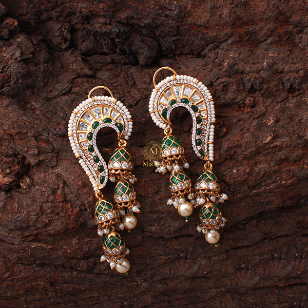 Rikita Emerald Green Pearl Polki Earrings