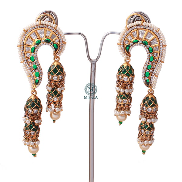 Rikita Emerald Green Pearl Polki Earrings