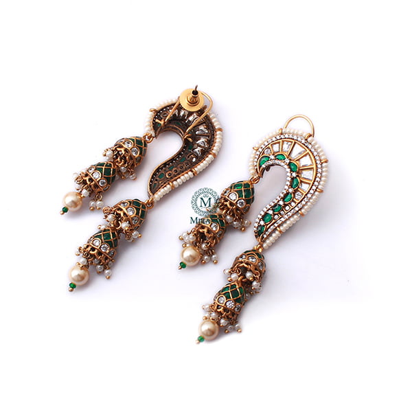 Rikita Emerald Green Pearl Polki Earrings