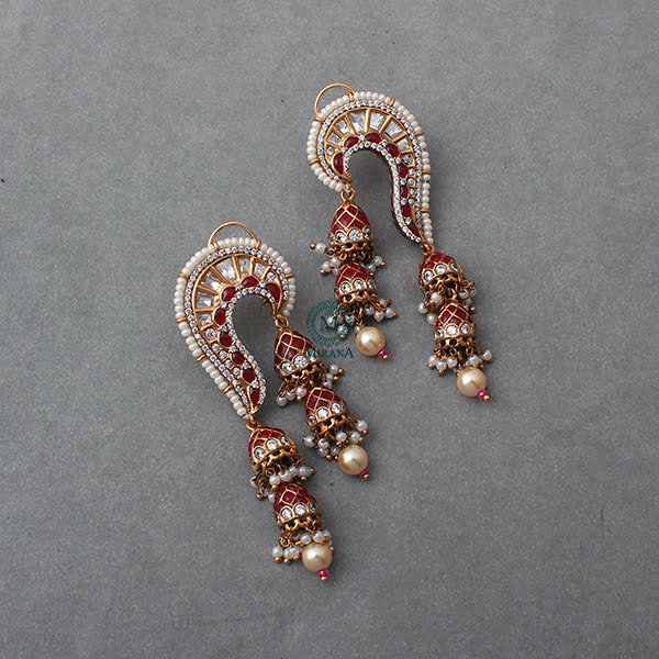 Rikita Ruby Pearl Polki Designer Earrings