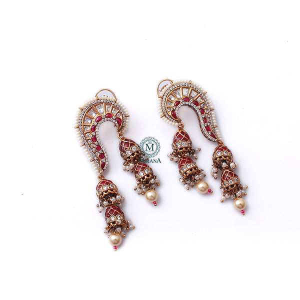 Rikita Ruby Pearl Polki Designer Earrings