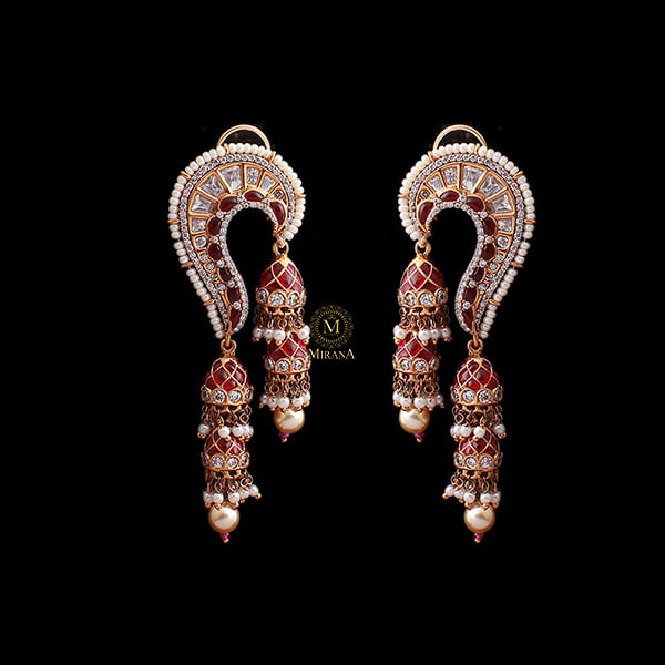 Rikita Ruby Pearl Polki Designer Earrings