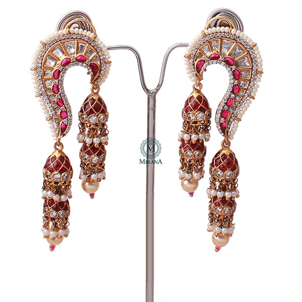 Rikita Ruby Pearl Polki Designer Earrings