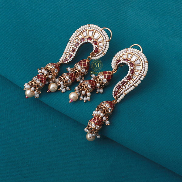 Rikita Ruby Pearl Polki Designer Earrings