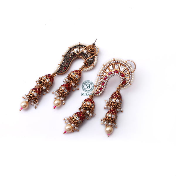 Rikita Ruby Pearl Polki Designer Earrings