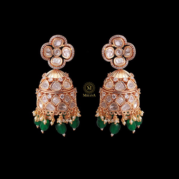 Vritika Emerald Green Polki Designer Jhumkas