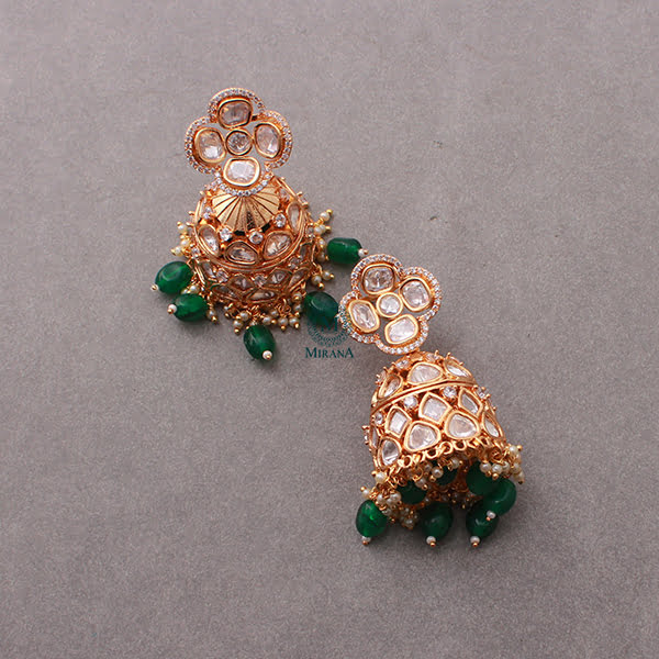 Vritika Emerald Green Polki Designer Jhumkas