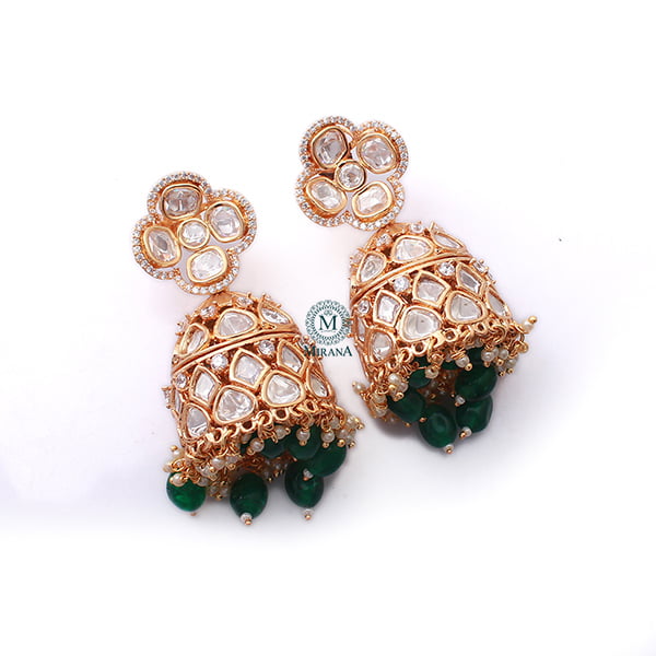 Vritika Emerald Green Polki Designer Jhumkas