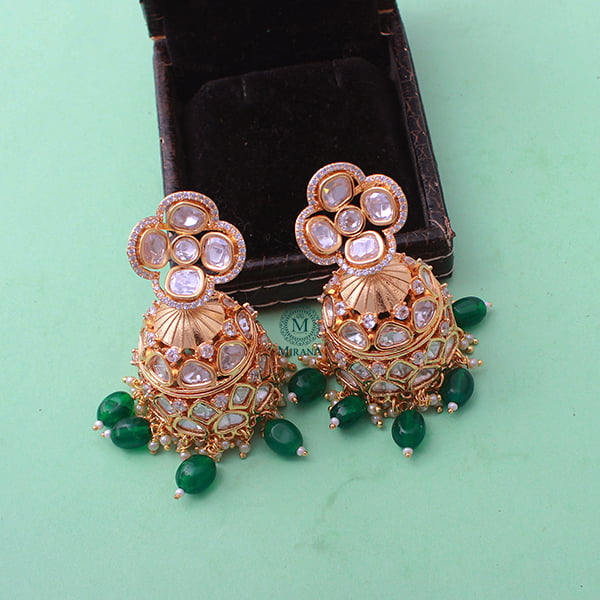 Vritika Emerald Green Polki Designer Jhumkas