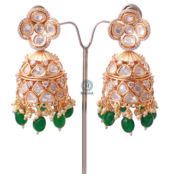 Vritika Emerald Green Polki Designer Jhumkas