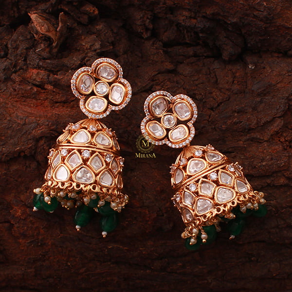 Vritika Emerald Green Polki Designer Jhumkas