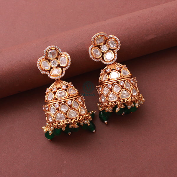 Vritika Emerald Green Polki Designer Jhumkas