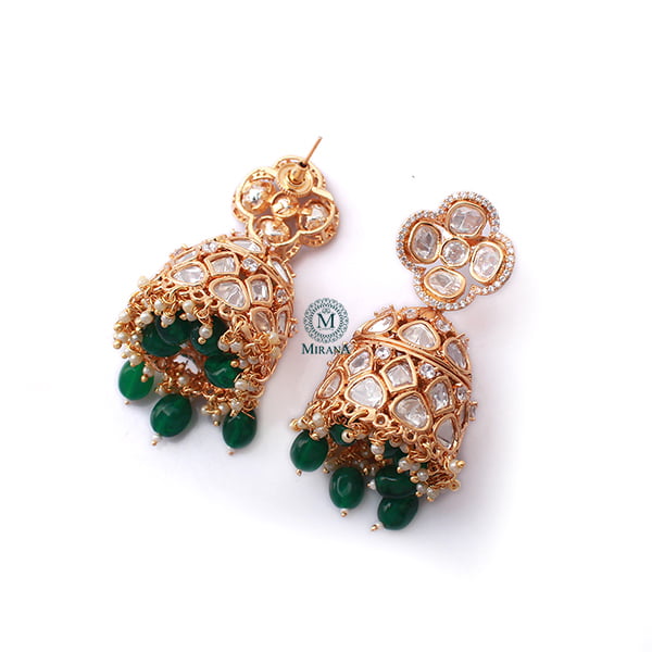 Vritika Emerald Green Polki Designer Jhumkas