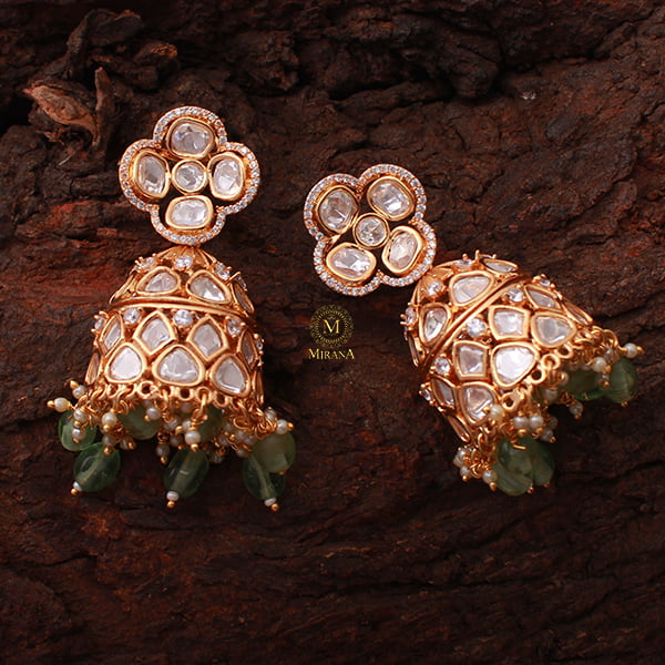 Vritika Pastel Green Polki Designer Jhumkas