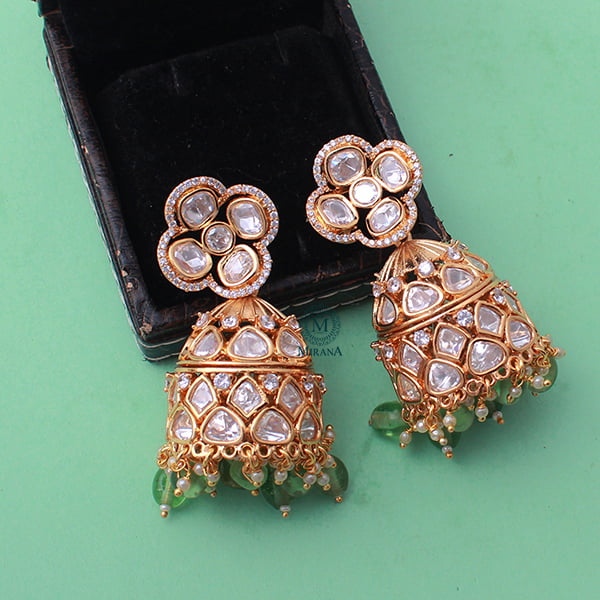 Vritika Pastel Green Polki Designer Jhumkas