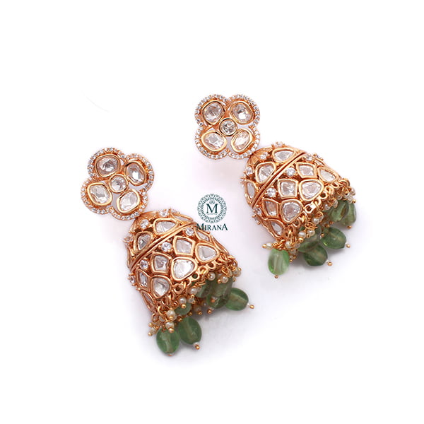 Vritika Pastel Green Polki Designer Jhumkas