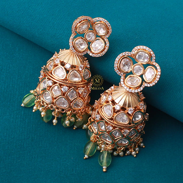 Vritika Pastel Green Polki Designer Jhumkas