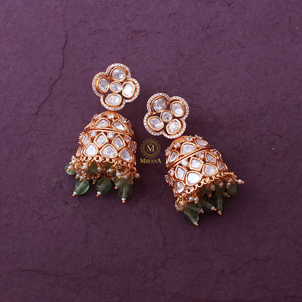 Vritika Pastel Green Polki Designer Jhumkas