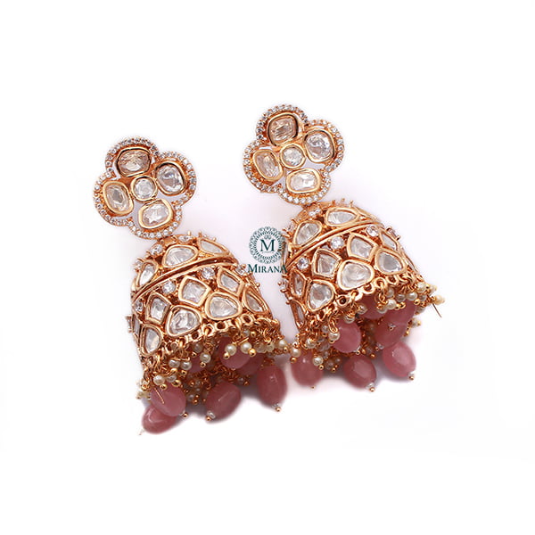 Vritika Pastel Pink Polki Designer Jhumkas